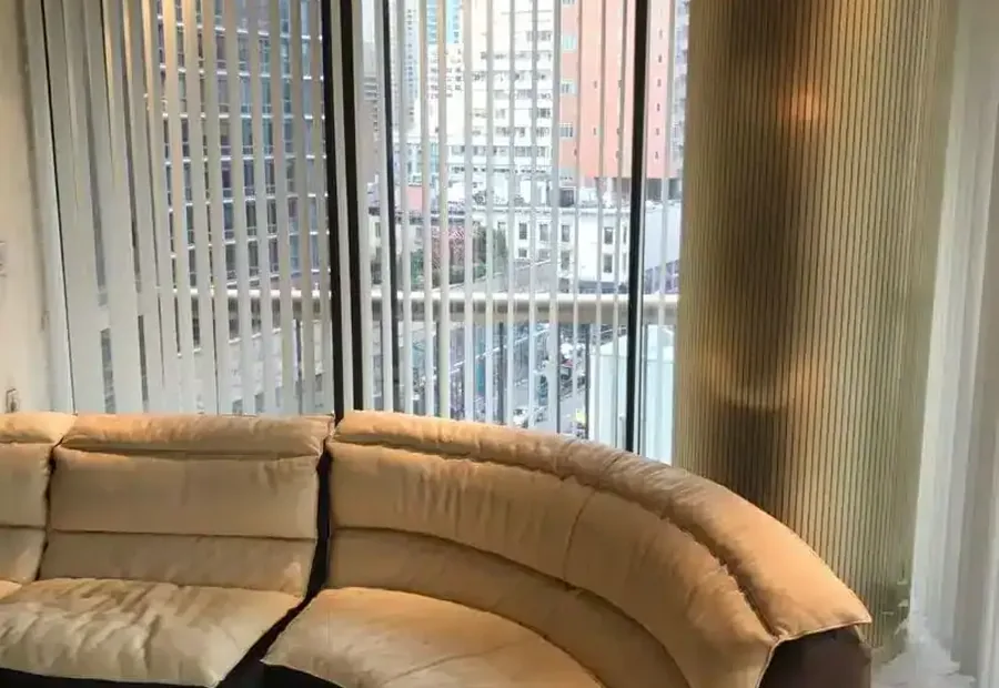 Vertical blinds with a city view