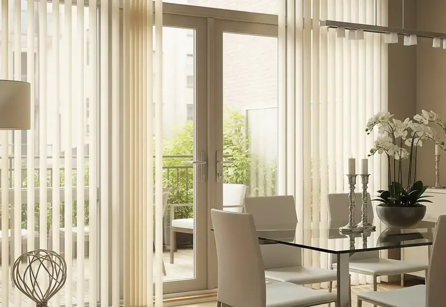 Sunlit living room with blinds
