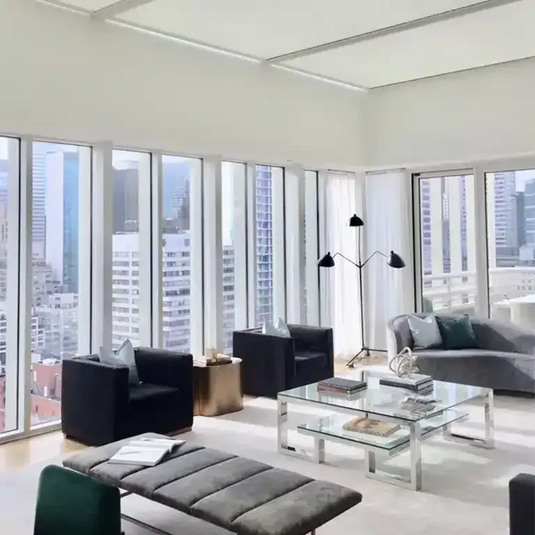 Modern Miami interior with custom window coverings