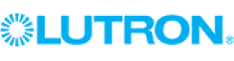 Lutron logo in blue with a stylized sunburst icon to the left of the bold, uppercase "LUTRON" text, ideal for a Home Automation Company or Blinds Installer specializing in advanced windows coverings solutions.