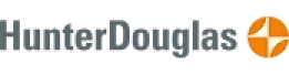 The Hunter Douglas logo features the company name in gray text and an orange circular icon with a white star-like design on the right, reflecting their expertise in windows treatments like blackout shades.