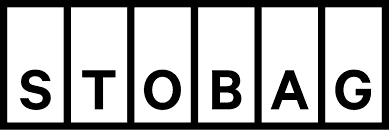 The image shows the word "STOBAG" in bold, black letters, each letter centered within its own white rectangular box, outlined in black.