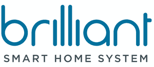 Brilliant Smart Home System logo with the word "brilliant" in a modern blue font above "SMART HOME SYSTEM" in gray capitals—perfect for homes seeking advanced features like windows treatments in Miami-Dade County, FL.